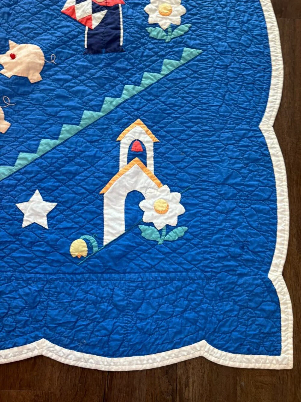 Antique 1930s Applique Quilt Dutch Folk Art Child Nursery Handmade 44x67 Gift